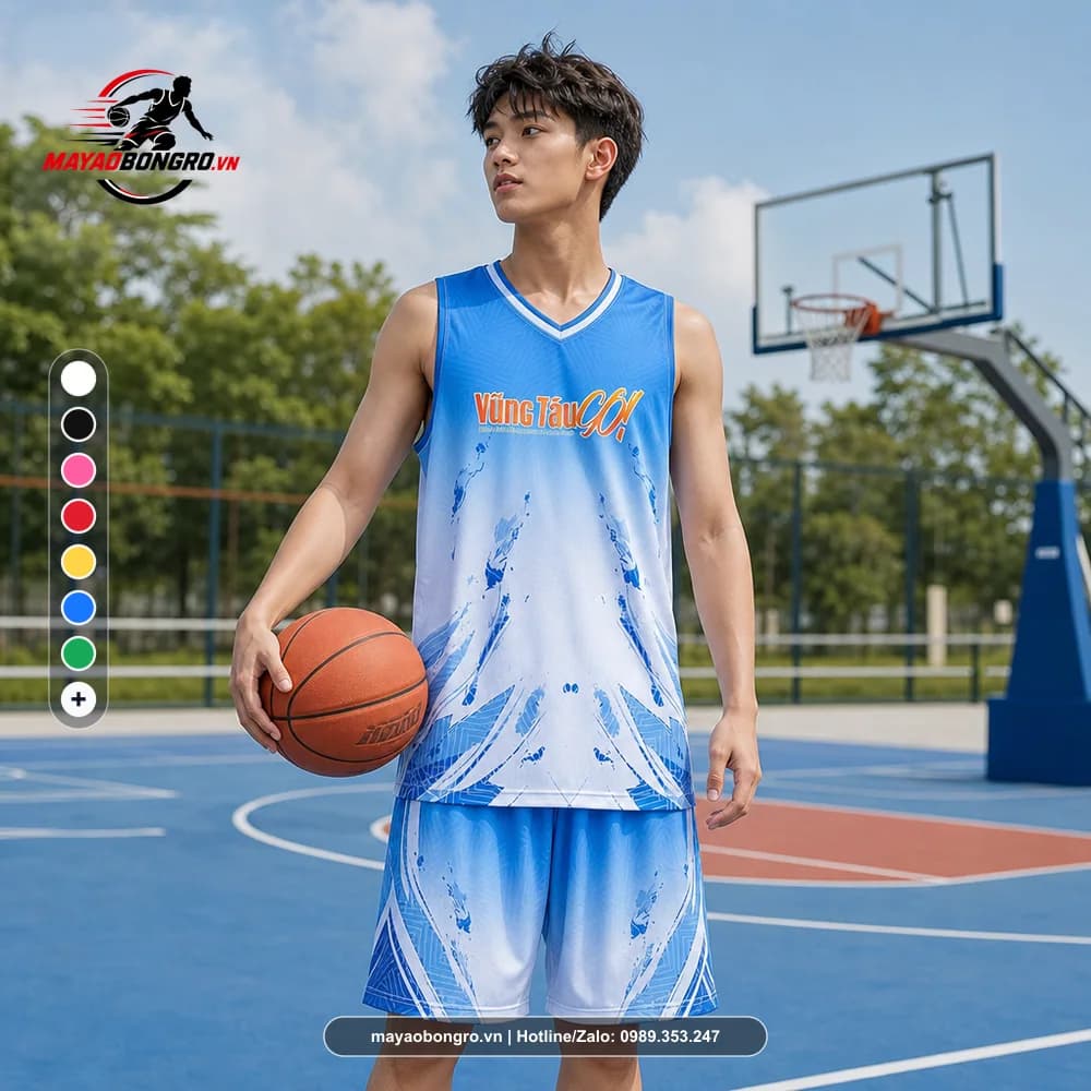 Ảnh mẫu học sinh cấp 3 mặc Bộ Quần Áo Bóng Rổ Team Vũng Tàu G.O Xanh Dương X24-BR-011