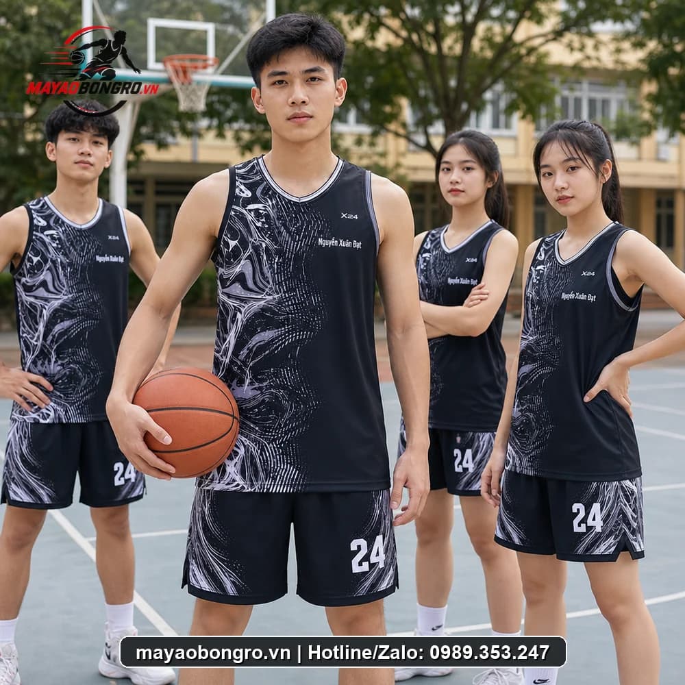 Mẫu bóng rổ Đen cho học sinh trung học phổ thông, người lớn.