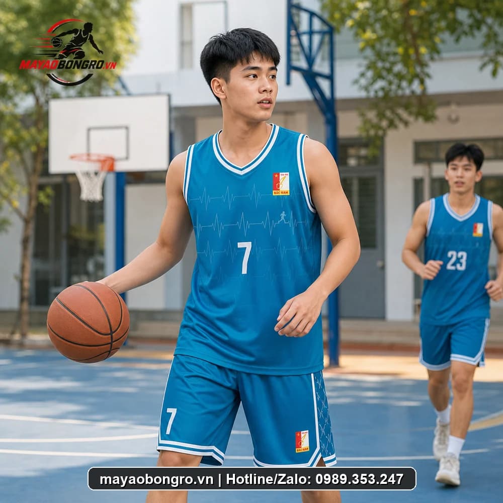 Mẫu bóng rổ Xanh Dương cho học sinh trung học phổ thông, người lớn.