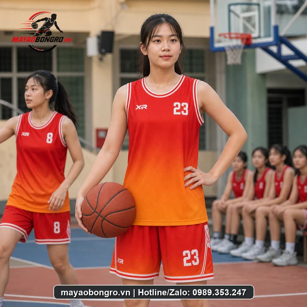 Mẫu bóng rổ Ba Lỗ Gradient Đỏ cho học sinh trung học phổ thông, người lớn.