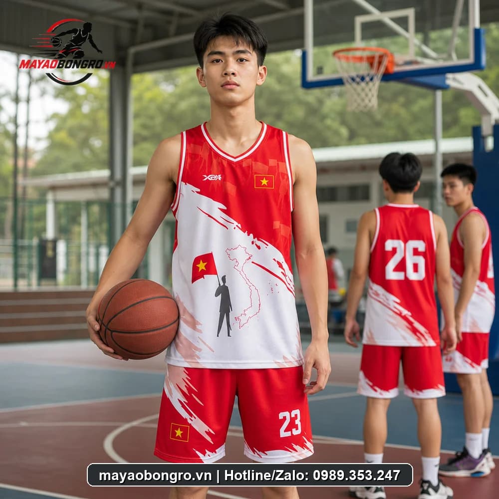Mẫu bóng rổ Đỏ cho học sinh trung học phổ thông, người lớn.