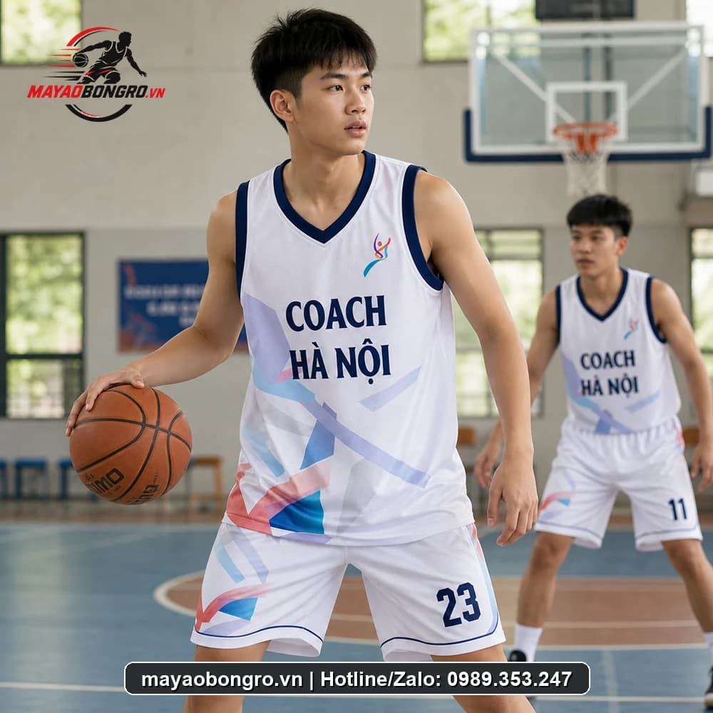 Mẫu bóng rổ Trắng cho học sinh trung học phổ thông, người lớn.