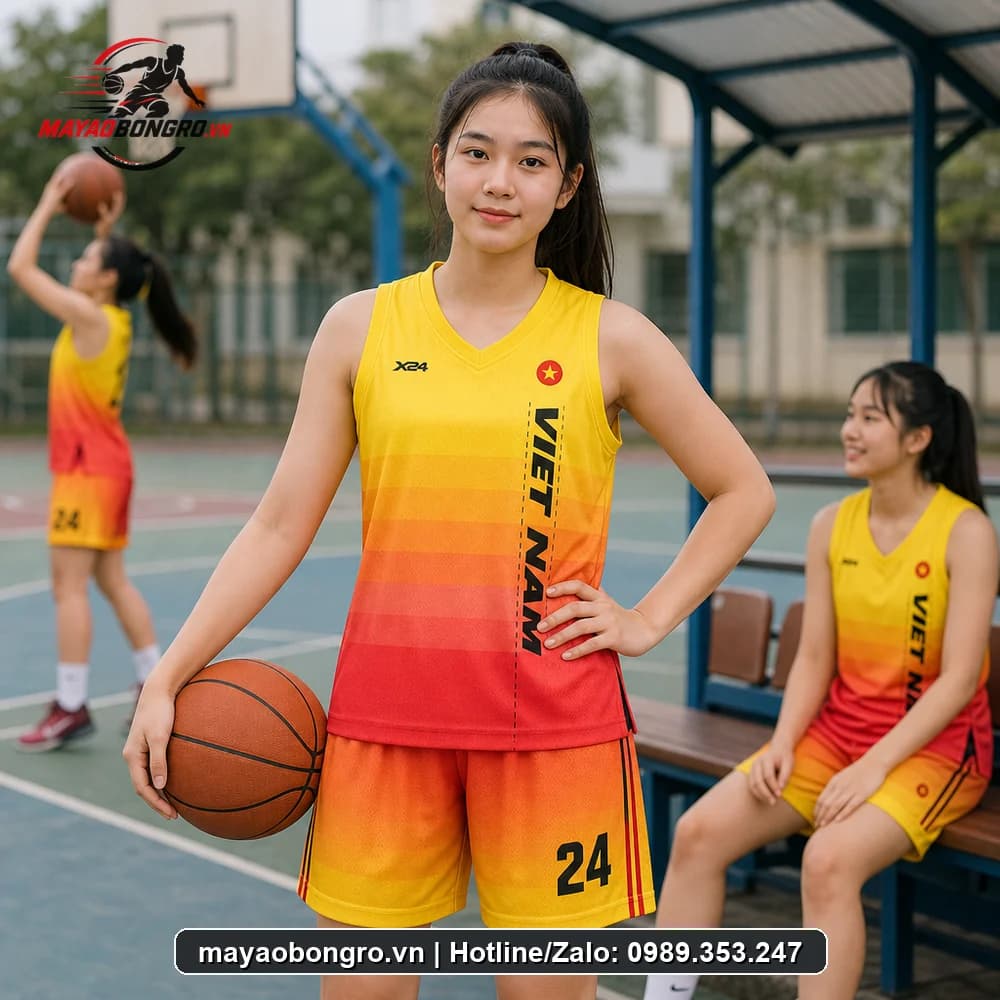 Mẫu bóng rổ chuyển sắc vàng cam cho học sinh trung học phổ thông, người lớn.
