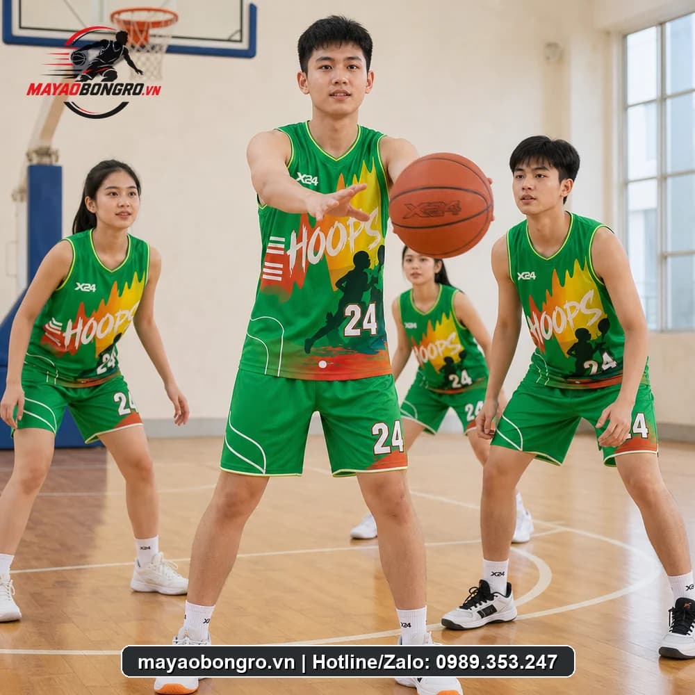 Mẫu bóng rổ Xanh Két HOOPS cho học sinh trung học phổ thông, người lớn.