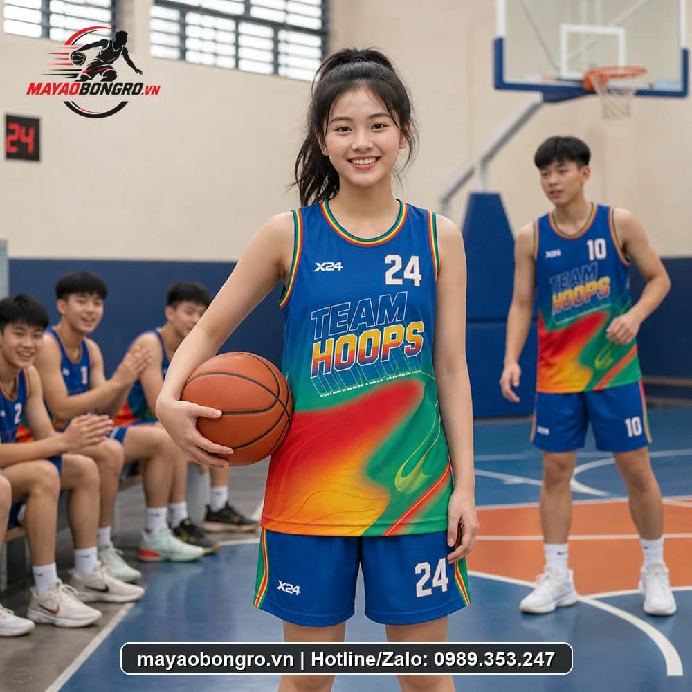 Mẫu bóng rổ Xanh Bích Sắc cho học sinh trung học phổ thông, người lớn.