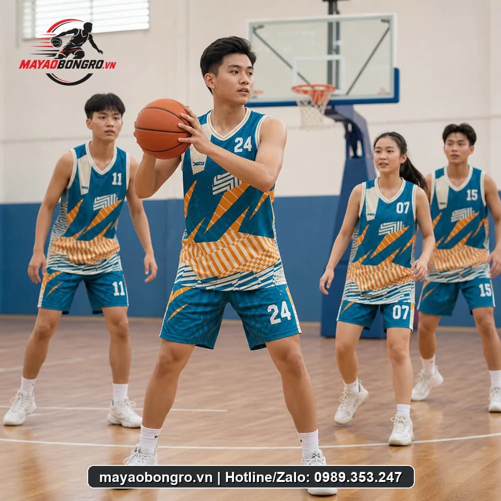 Mẫu bóng rổ Mã 45 Xanh cho học sinh trung học phổ thông, người lớn.