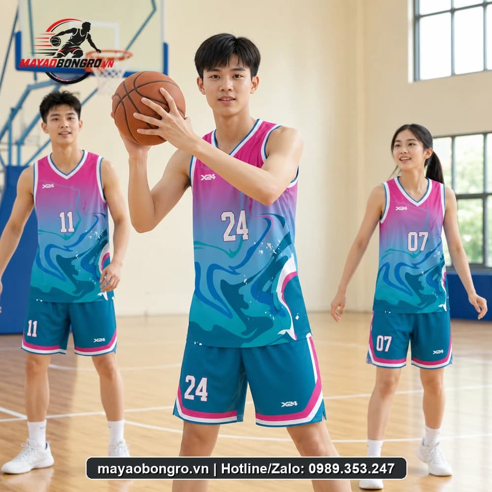 Mẫu bóng rổ Gradient Hồng Xanh cho học sinh trung học phổ thông, người lớn.