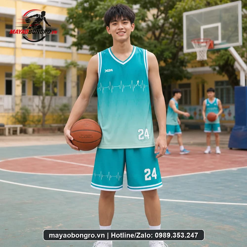 Mẫu bóng rổ Sports Xanh Ngọc cho học sinh trung học phổ thông, người lớn.