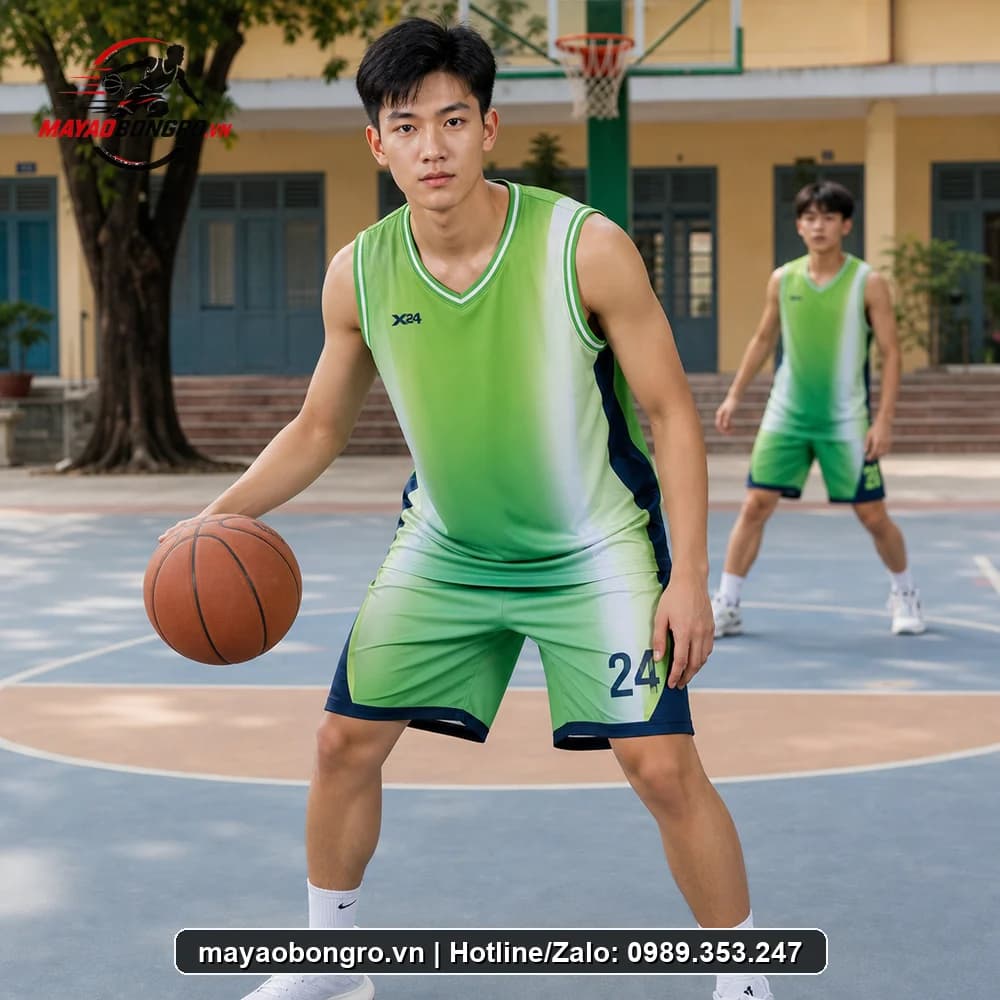 Mẫu bóng rổ màu xanh chuối cho học sinh trung học phổ thông, người lớn.