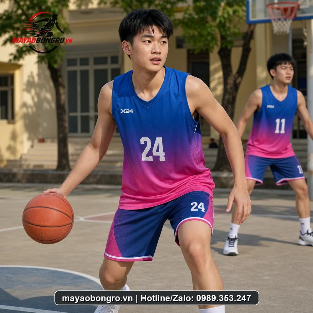 Mẫu bóng rổ xanh bích hồng cho học sinh trung học phổ thông, người lớn.