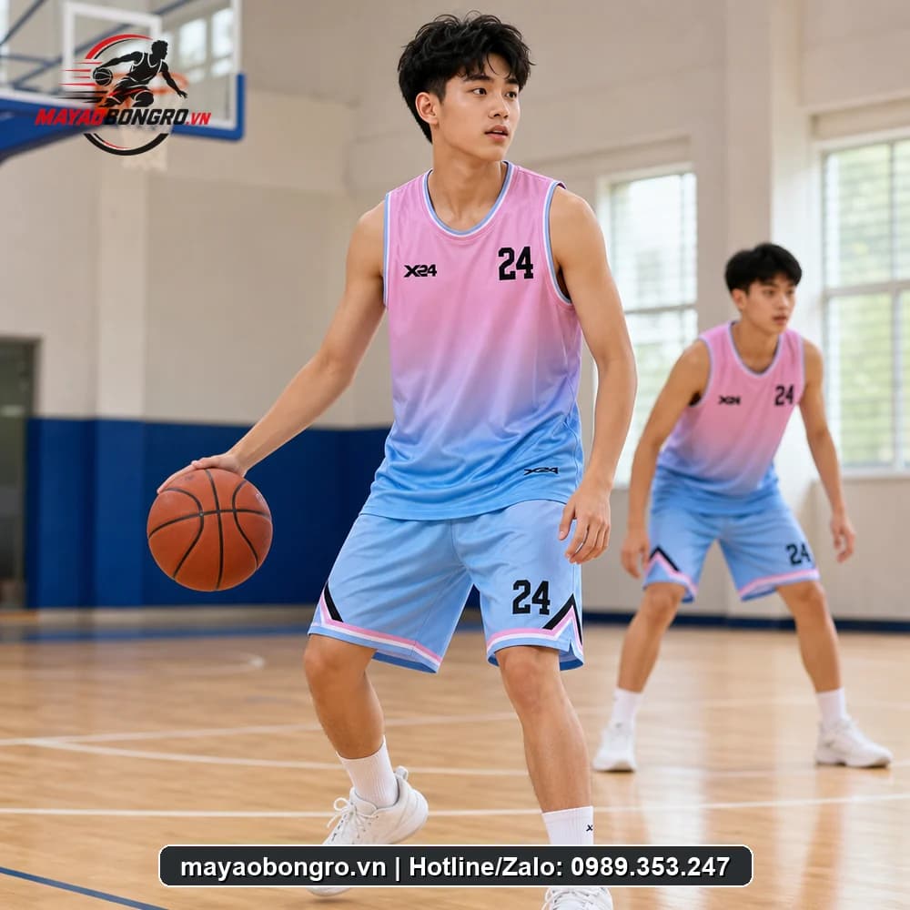 Mẫu bóng rổ ombre hồng pastel cho học sinh trung học phổ thông, người lớn.