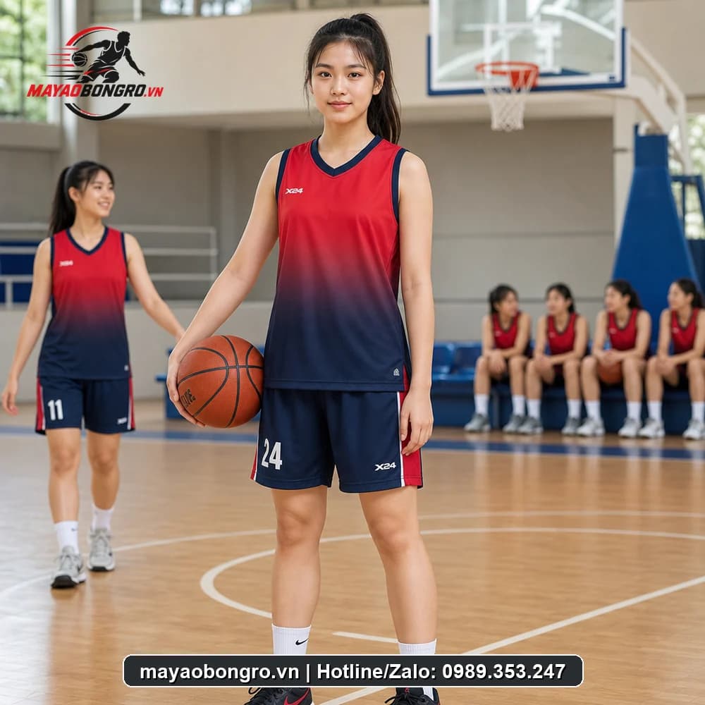 Mẫu bóng rổ màu ombre đỏ cho học sinh trung học phổ thông, người lớn.