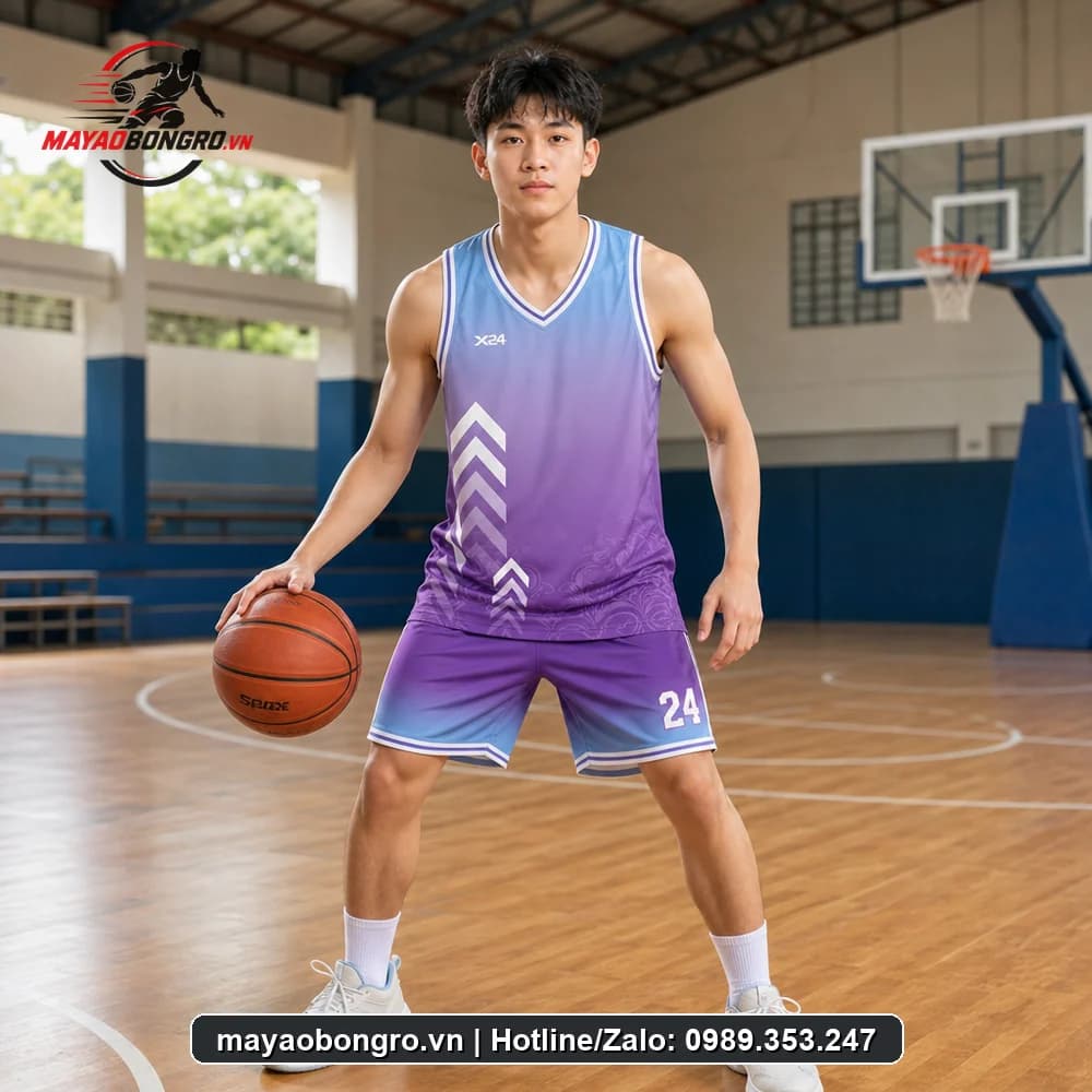 Mẫu bóng rổ Velour Tím Ombre cho học sinh trung học phổ thông, người lớn.