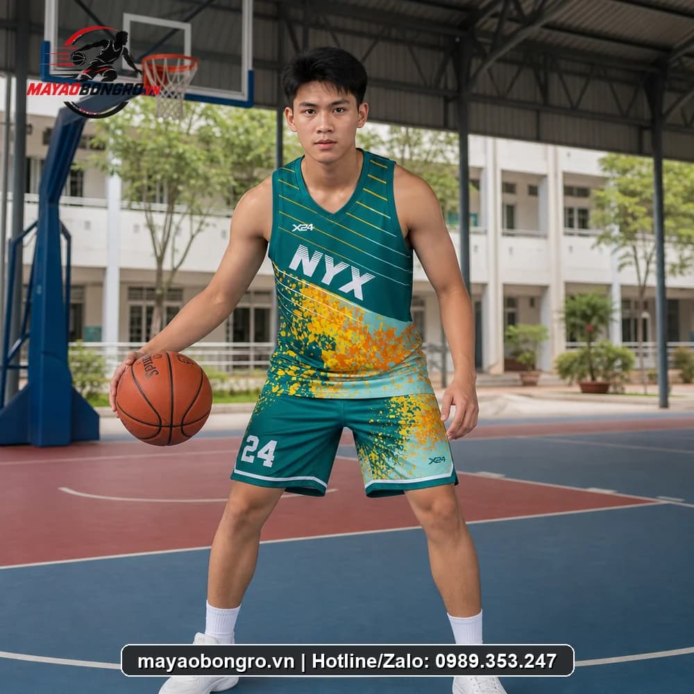 Mẫu bóng rổ Xanh Ve Chai cho học sinh trung học phổ thông, người lớn.