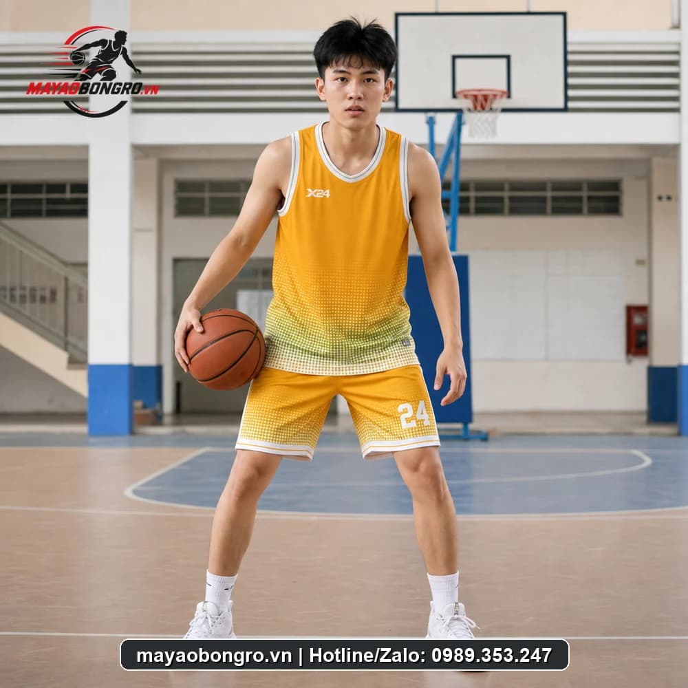 Mẫu bóng rổ Vàng Đậm Thoáng cho học sinh trung học phổ thông, người lớn.