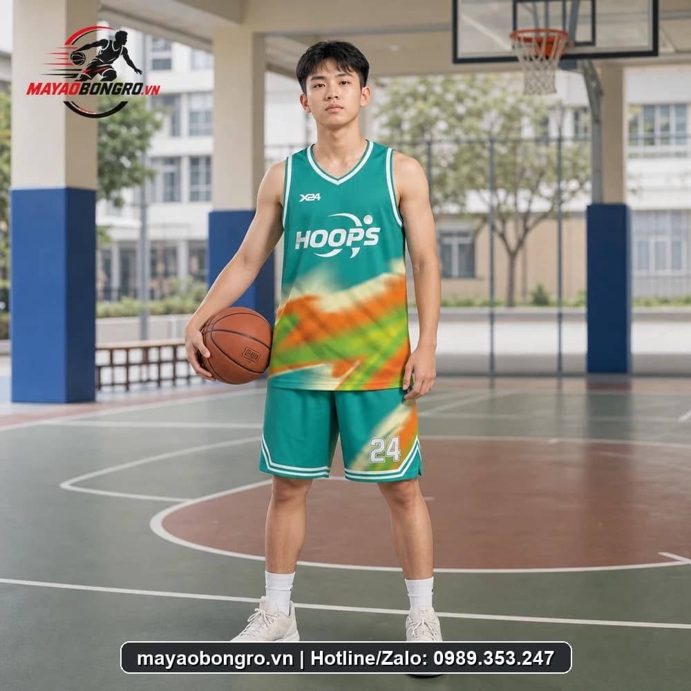 Mẫu bóng rổ Xanh Ngọc Họa cho học sinh trung học phổ thông, người lớn.