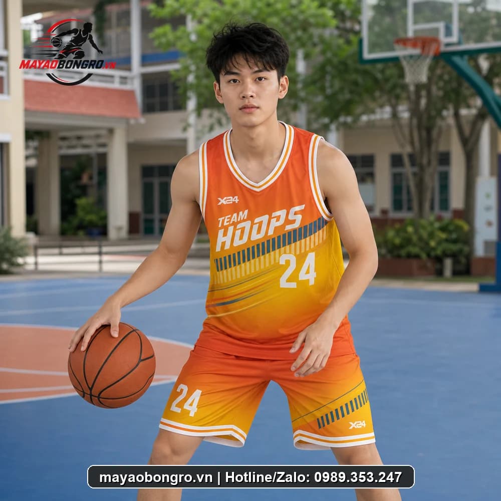 Mẫu bóng rổ Cam Chuyển Sắc cho học sinh trung học phổ thông, người lớn.