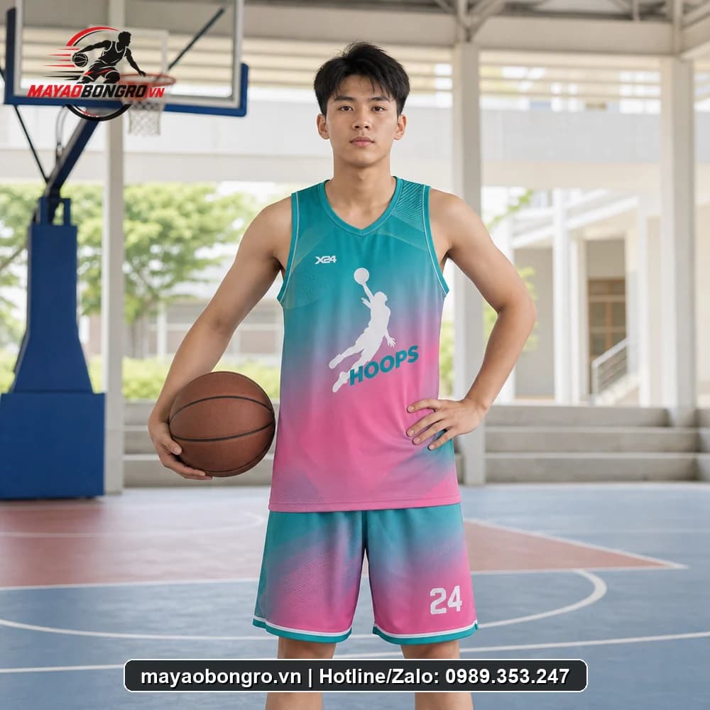 Mẫu bóng rổ Áo Gradient Xanh cho học sinh trung học phổ thông, người lớn.
