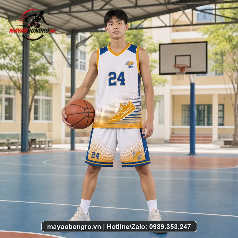 Mẫu bóng rổ Logo Club Cam cho học sinh trung học phổ thông, người lớn.