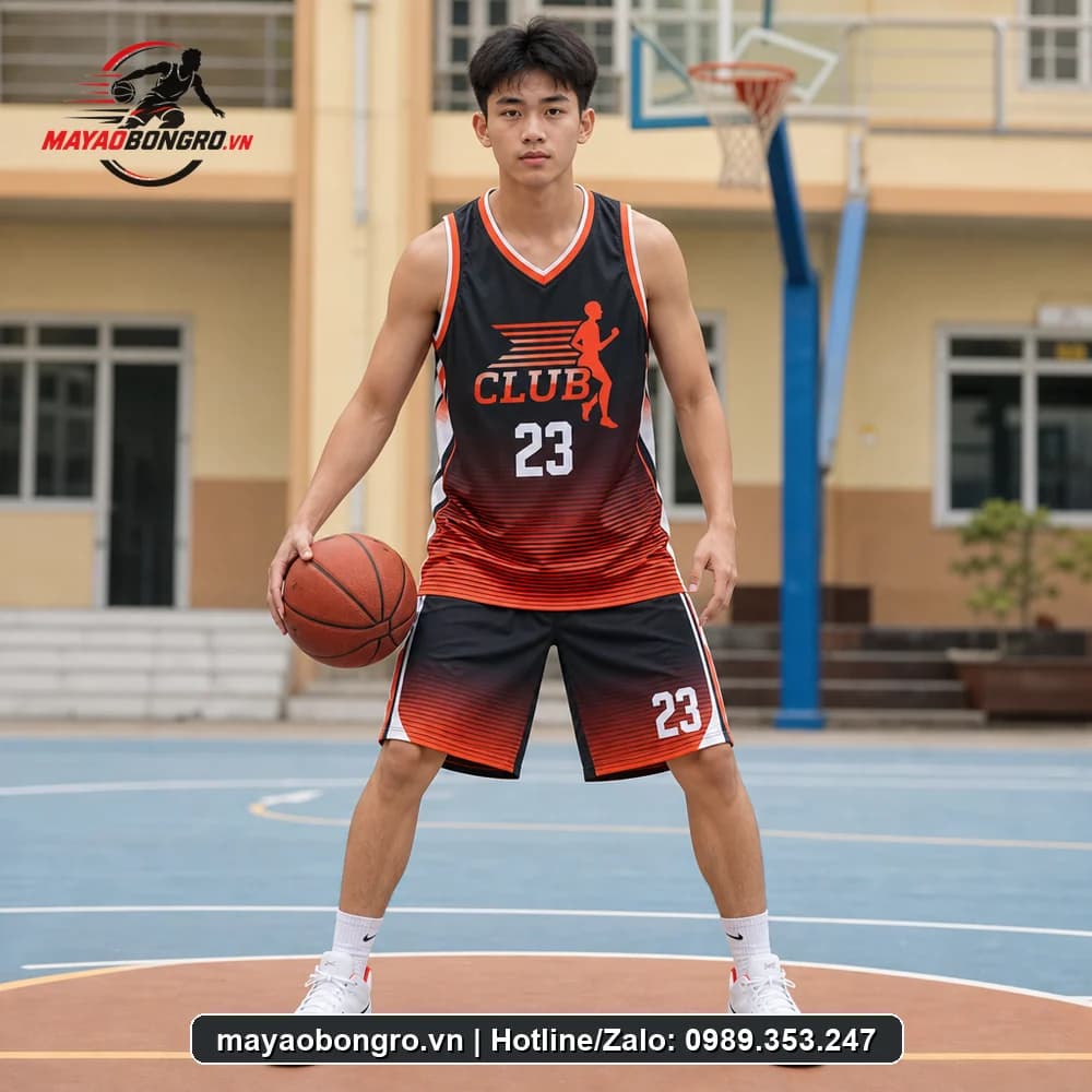 Mẫu bóng rổ Logo CLUB Cam cho học sinh trung học phổ thông, người lớn.