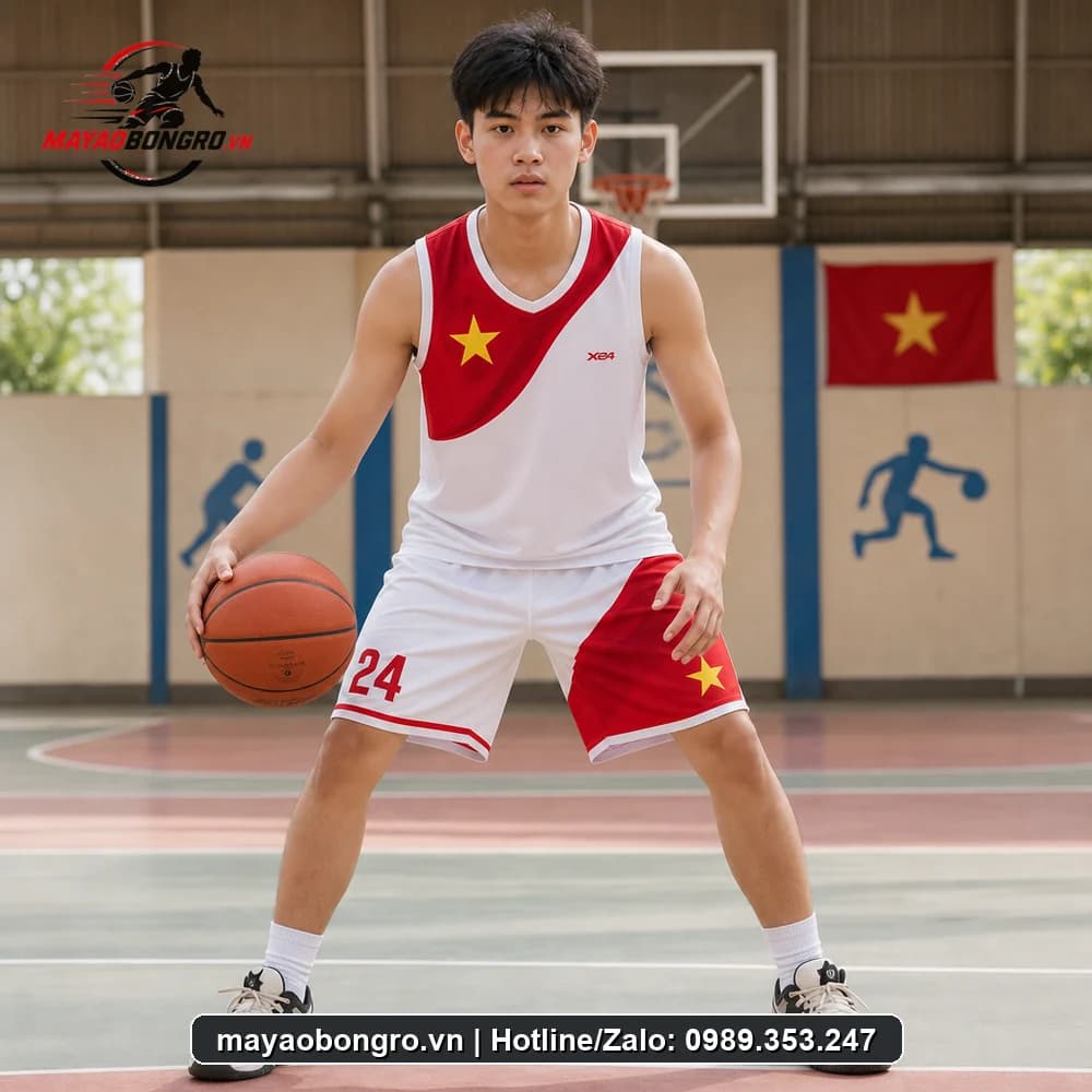 Mẫu bóng rổ Hòa Bình Việt cho học sinh trung học phổ thông, người lớn.