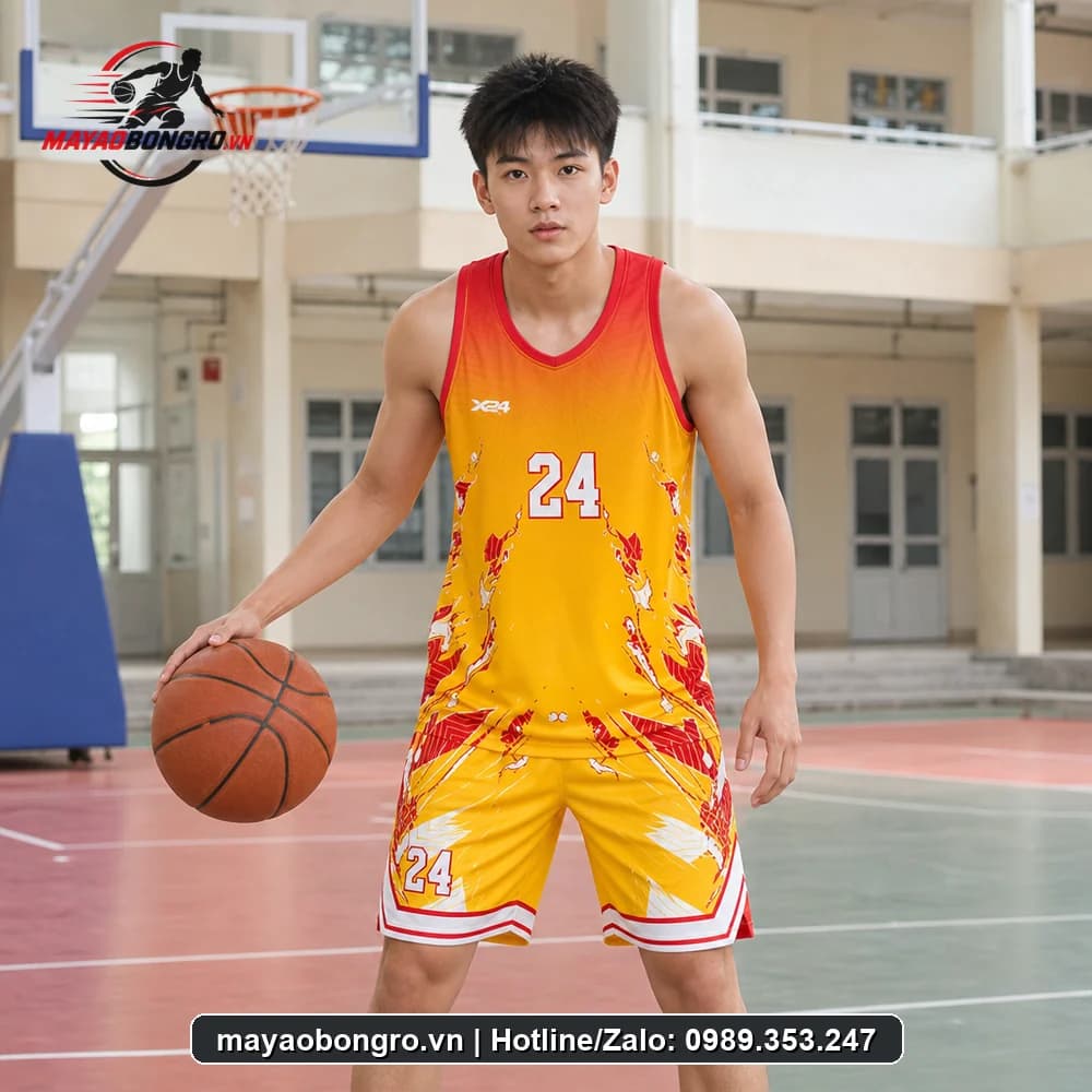 Mẫu bóng rổ Gradient đỏ cam cho học sinh trung học phổ thông, người lớn.