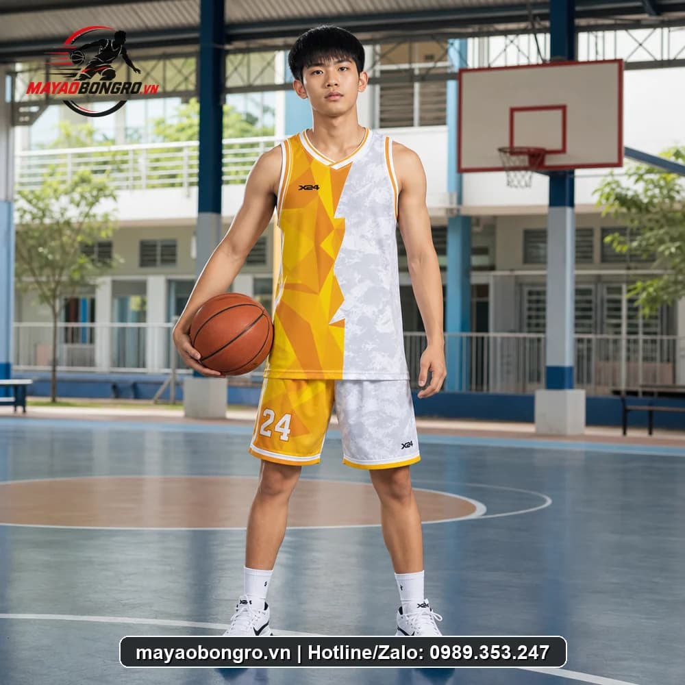 Mẫu bóng rổ vàng chuyển sắc cho học sinh trung học phổ thông, người lớn.