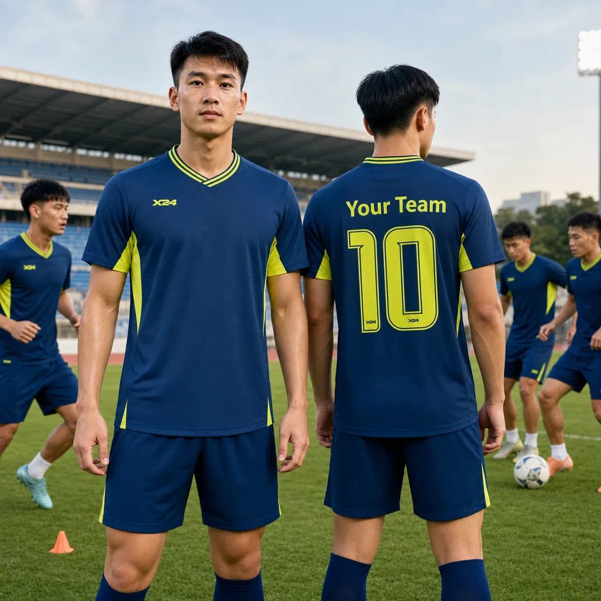 Áo bóng đá thể thao X24 – Xanh Navy phối Neon – Mã X24-SRC-BD-3754
