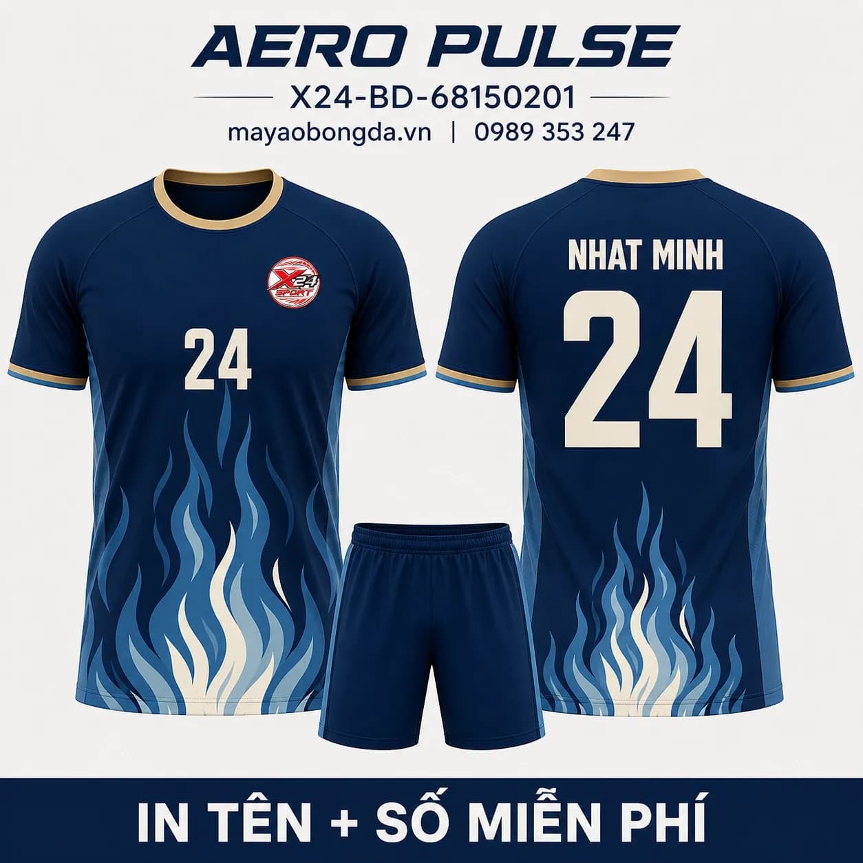 Áo bóng đá Aero Pulse phối xanh navy xanh da trời đặt may cho đội – Mã X24-BD-68150201