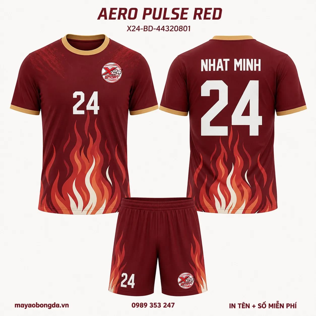 Áo bóng đá Aero Pulse Red phối đỏ đô đỏ crimson đặt may cho đội – Mã X24-BD-44320801