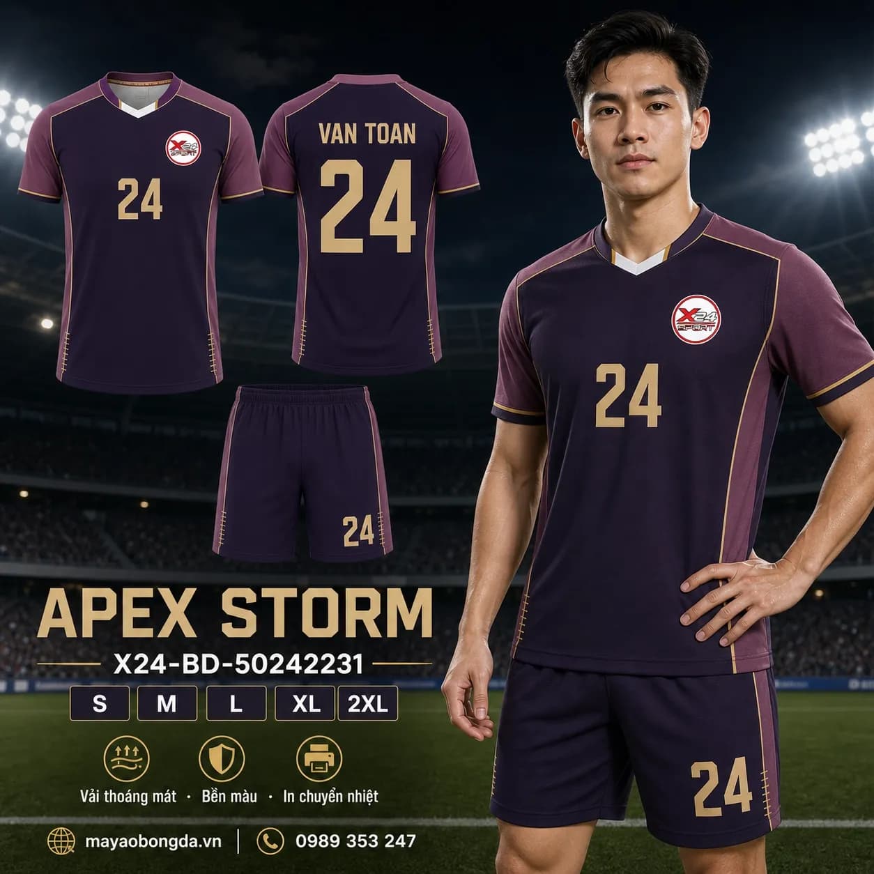 Áo bóng đá Apex Storm phối tím mận vàng trầm đặt may cho đội – Mã X24-BD-50242231