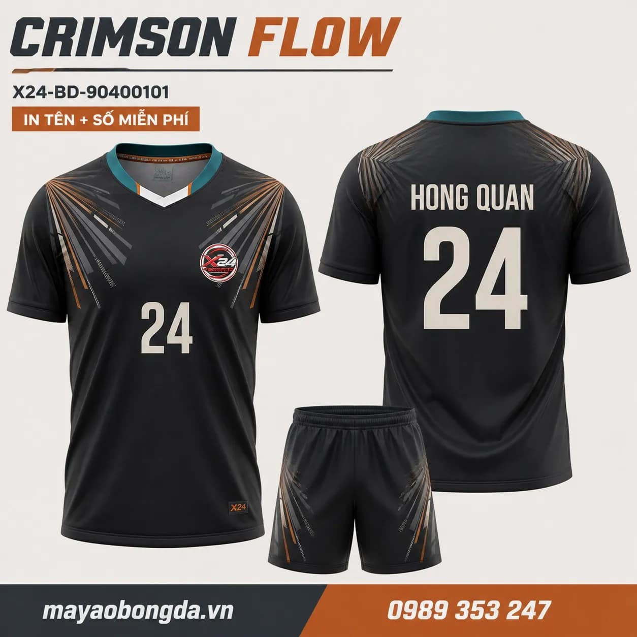 Áo bóng đá Crimson Flow phối đen graphite xám slate đặt may cho đội – Mã X24-BD-90400101