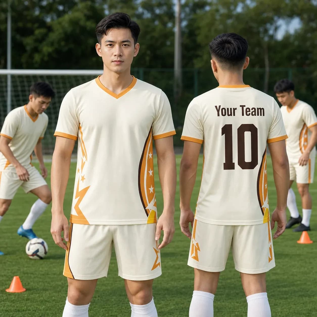 Áo bóng đá người lớn mẫu thiết kế riêng màu Kem – Mã X24-BD-DBX-ADULT-005