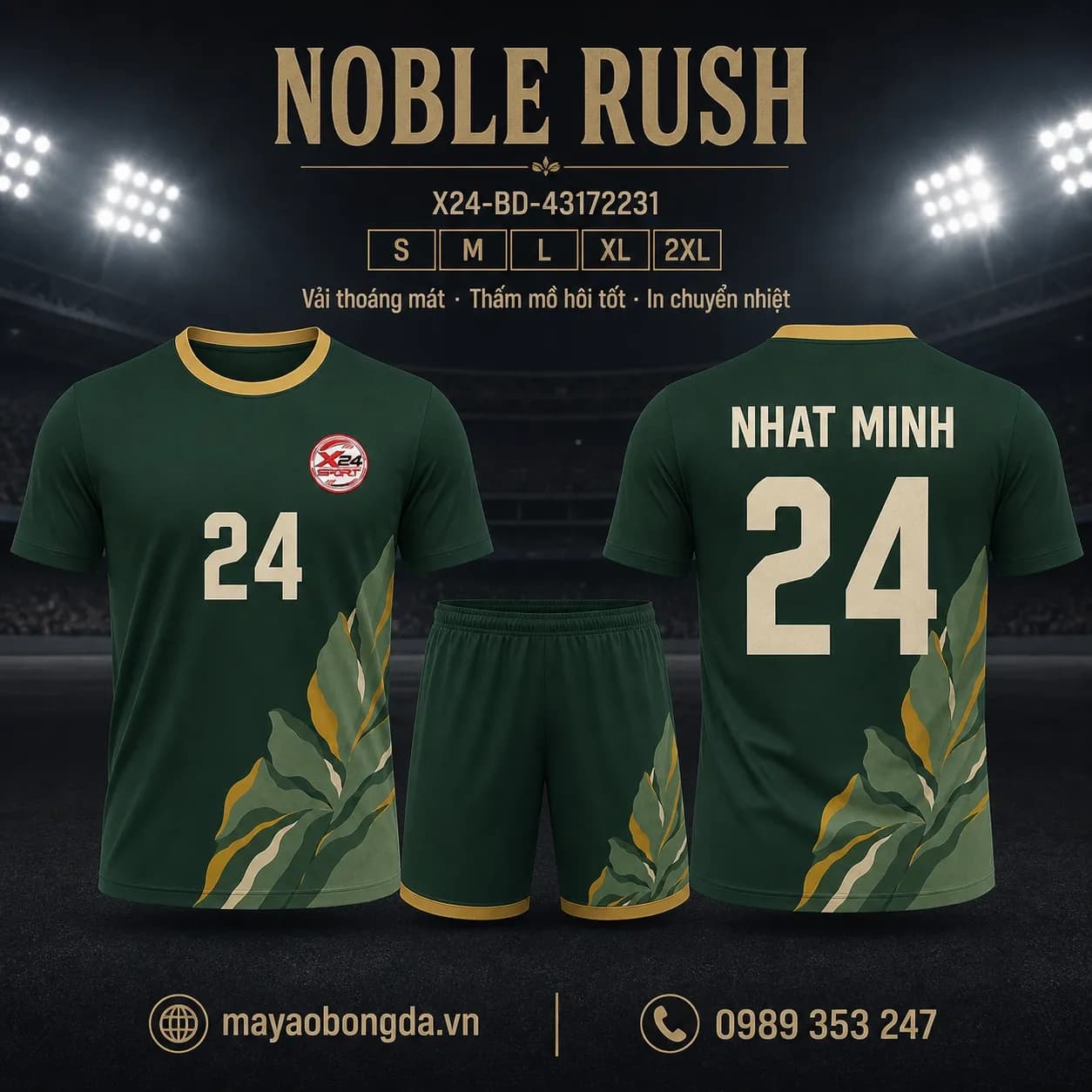 Áo bóng đá Noble Rush phối xanh rừng vàng mustard đặt may cho đội – Mã X24-BD-43172231