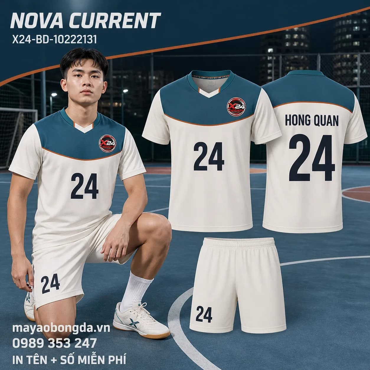 Áo bóng đá Nova Current phối trắng ngọc xanh dương đặt may cho đội – Mã X24-BD-10222131