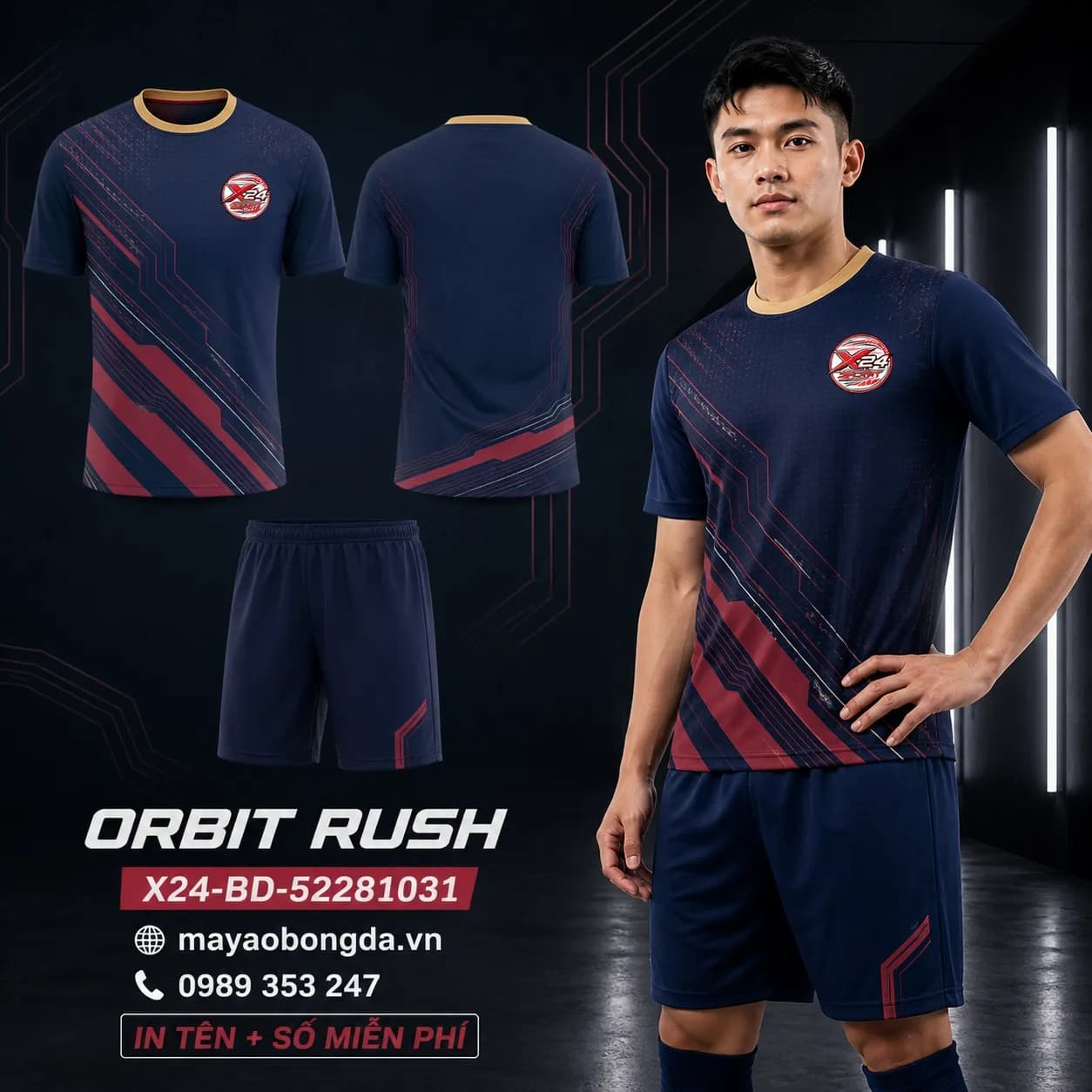 Áo bóng đá Orbit Rush xanh navy hồng đặt may cho đội – Mã X24-BD-52281031