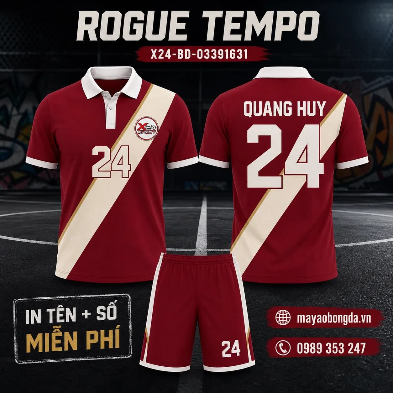 Áo bóng đá Rogue Tempo phối đỏ crimson đỏ trầm đặt may cho đội – Mã X24-BD-03391631
