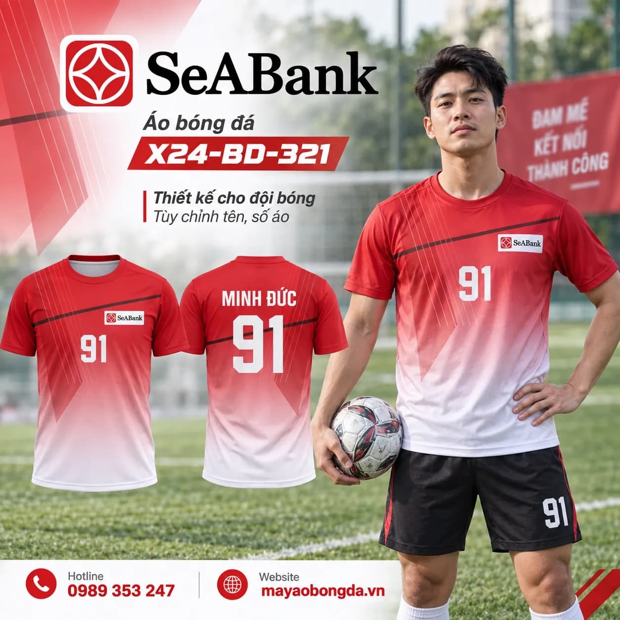 Áo bóng đá X24Sport SeABank gradient trắng 02