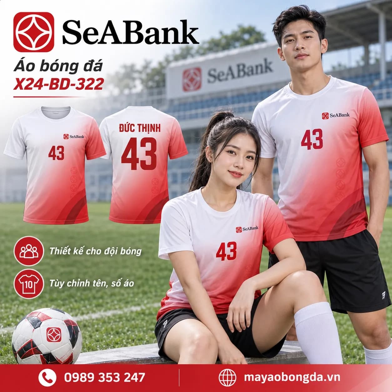 Áo bóng đá X24Sport SeABank gradient trắng 03