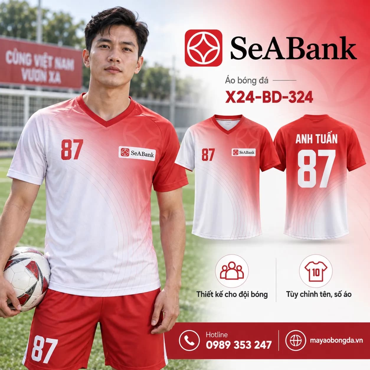 Áo bóng đá X24Sport SeABank gradient trắng 05