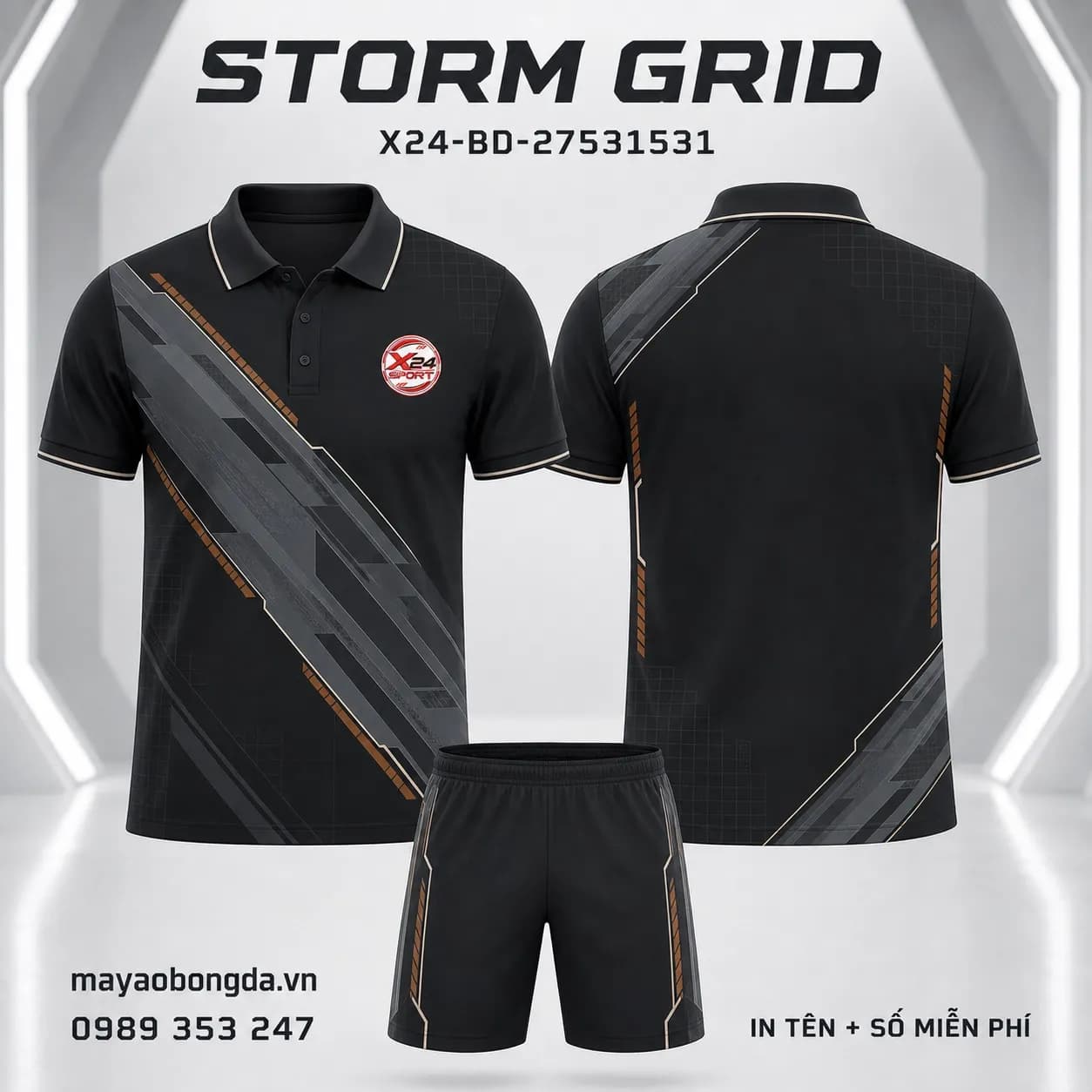Áo bóng đá Storm Grid phối đen graphite xám slate đặt may cho đội – Mã X24-BD-27531531