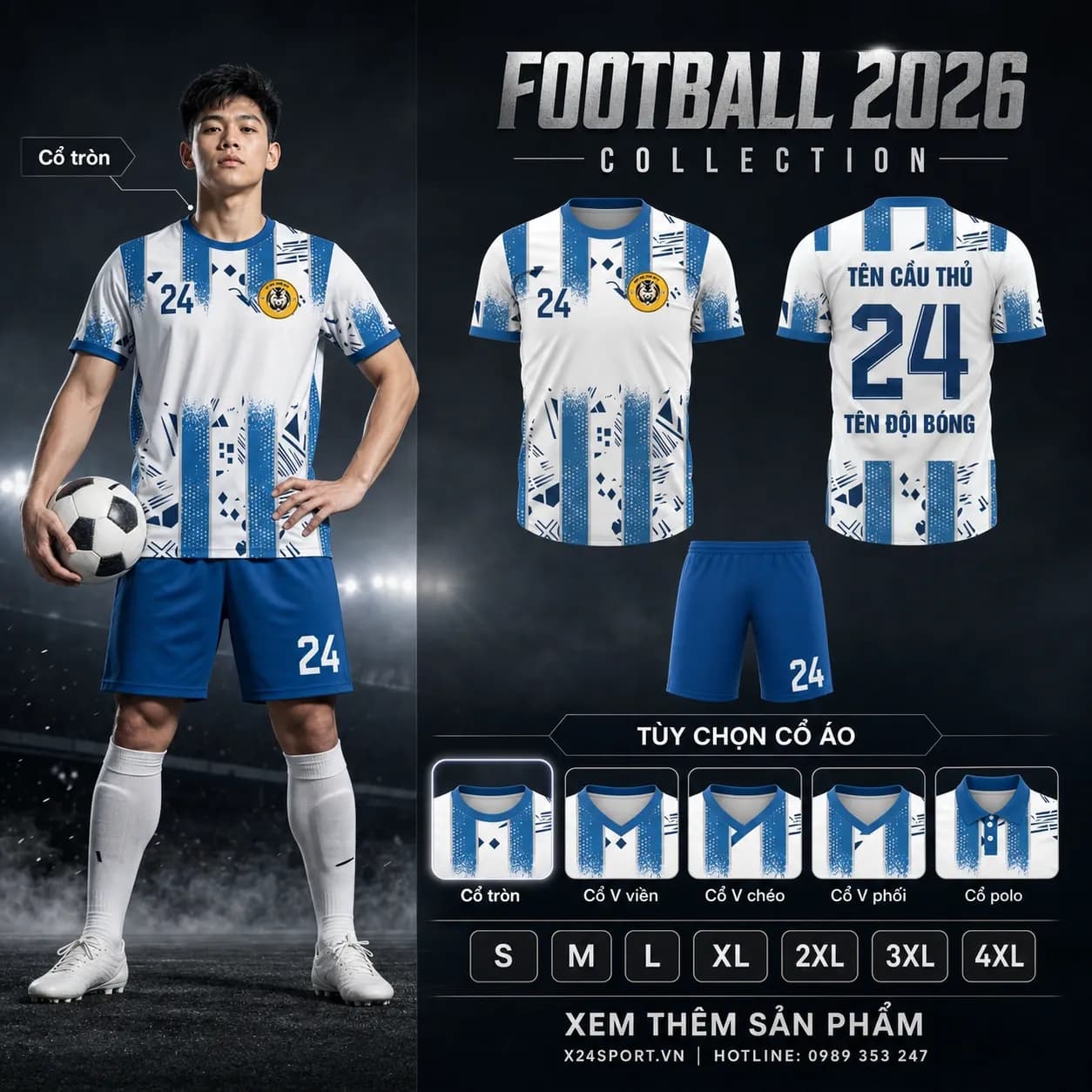 Áo bóng đá thiết kế 2026 mẫu 042 - trắng phối đỏ đen – Mã X24-MABD-2026-042