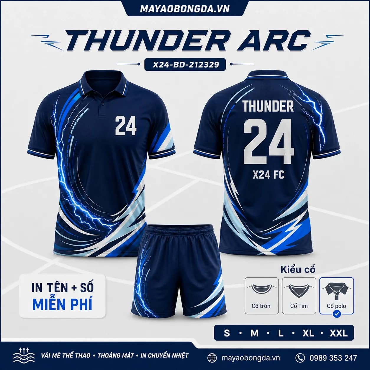 Áo bóng đá Thunder Arc xanh navy cổ polo đặt may cho đội bóng – Mã X24-BD-212329