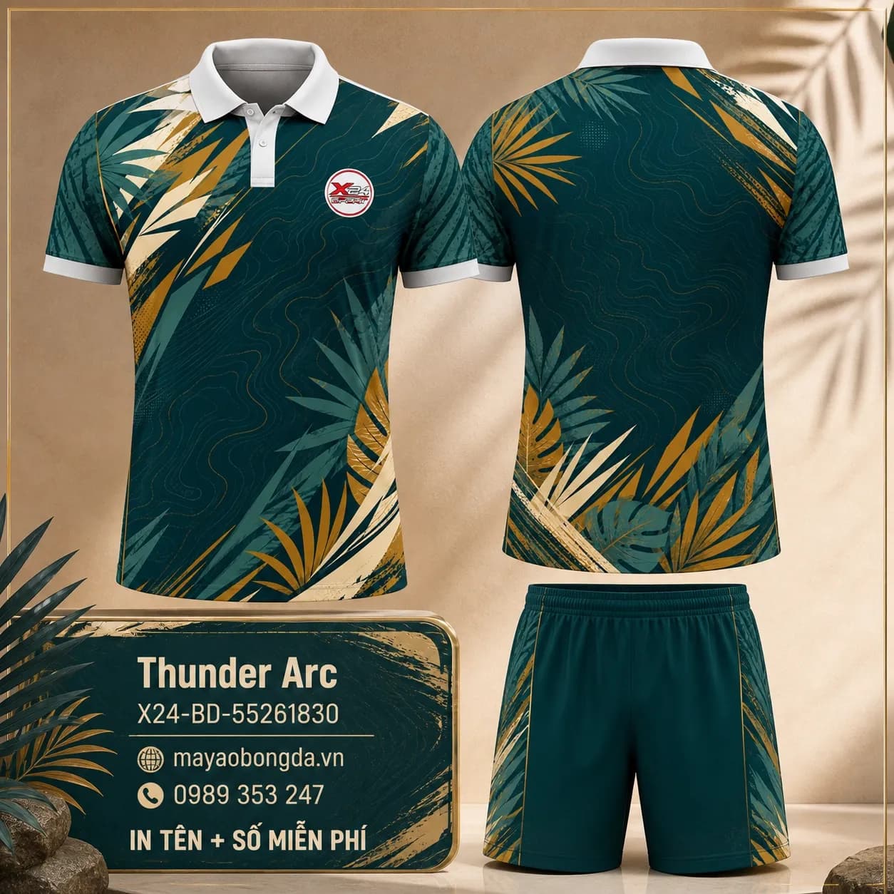 Áo bóng đá Thunder Arc xanh teal vàng cổ polo đặt may – Mã X24-BD-55261830