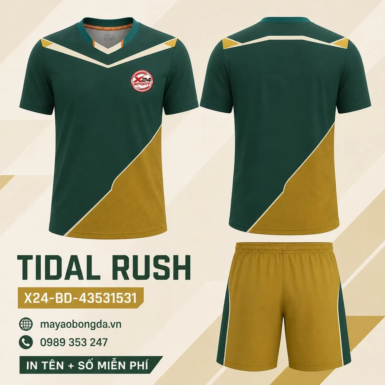 Áo bóng đá Tidal Rush phối xanh lá vàng kim trầm đặt may cho đội – Mã X24-BD-43531531