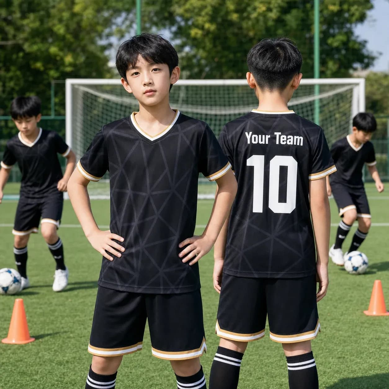 Áo bóng đá trẻ em mẫu thiết kế riêng Rocket màu Đen – Mã X24-BD-DBX-KID-010