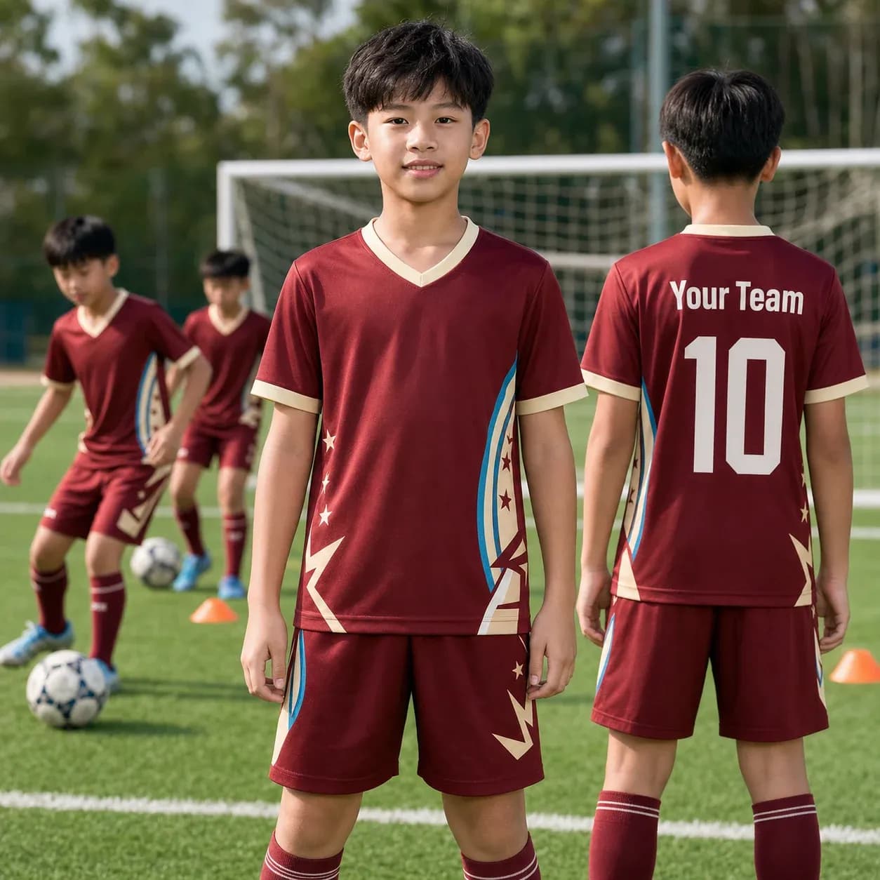 Áo bóng đá trẻ em mẫu thiết kế riêng màu Đỏ đô – Mã X24-BD-DBX-KID-001
