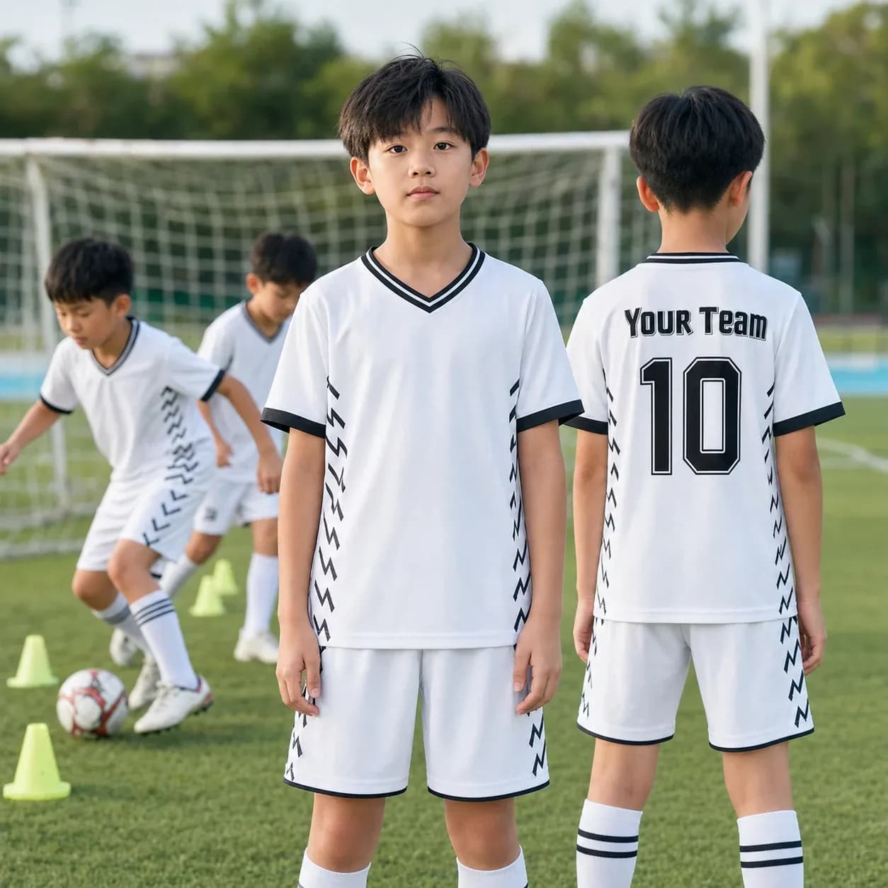 Áo bóng đá trẻ em mẫu thiết kế riêng màu Trắng – Mã X24-BD-DBX-KID-172