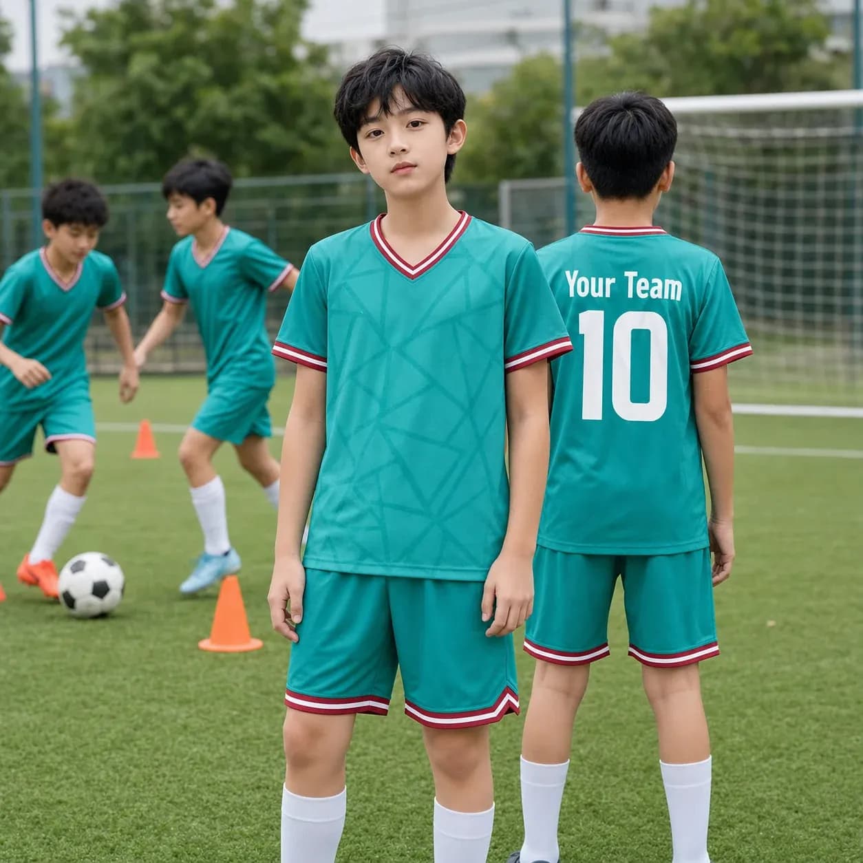 Áo bóng đá trẻ em mẫu thiết kế riêng Rocket màu Xanh ngọc – Mã X24-BD-DBX-KID-012