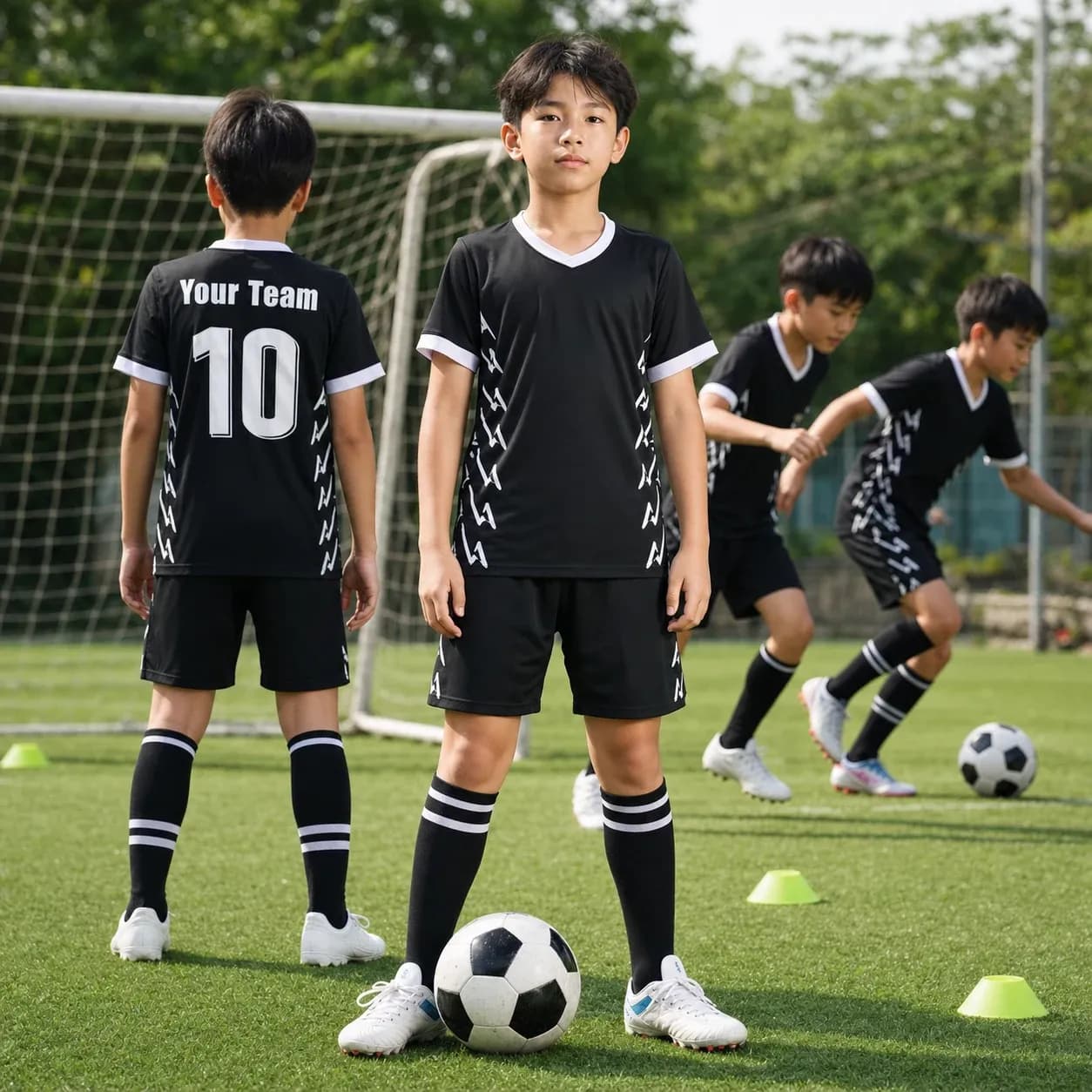 Áo bóng đá trẻ em mẫu thiết kế riêng màu Đen – Mã X24-BD-DBX-KID-006